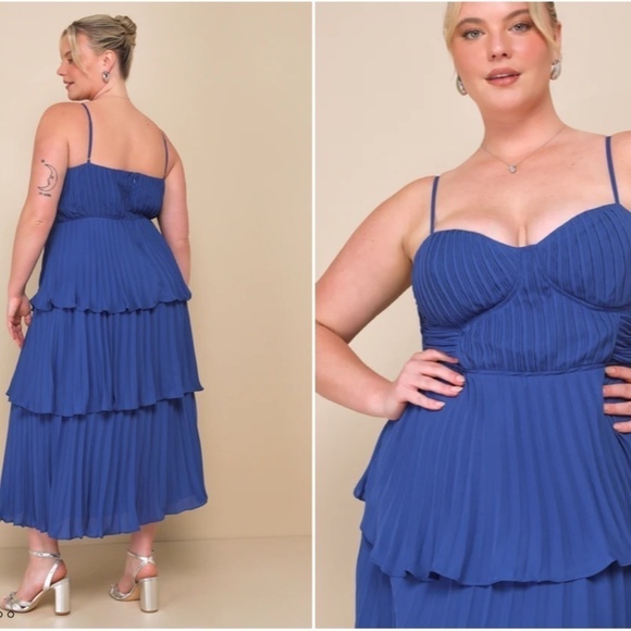 LULUS Prom Wedding Flowy Sexy Boho Tiered Ruffles Bustier Midi Dress - Picture 6 of 7